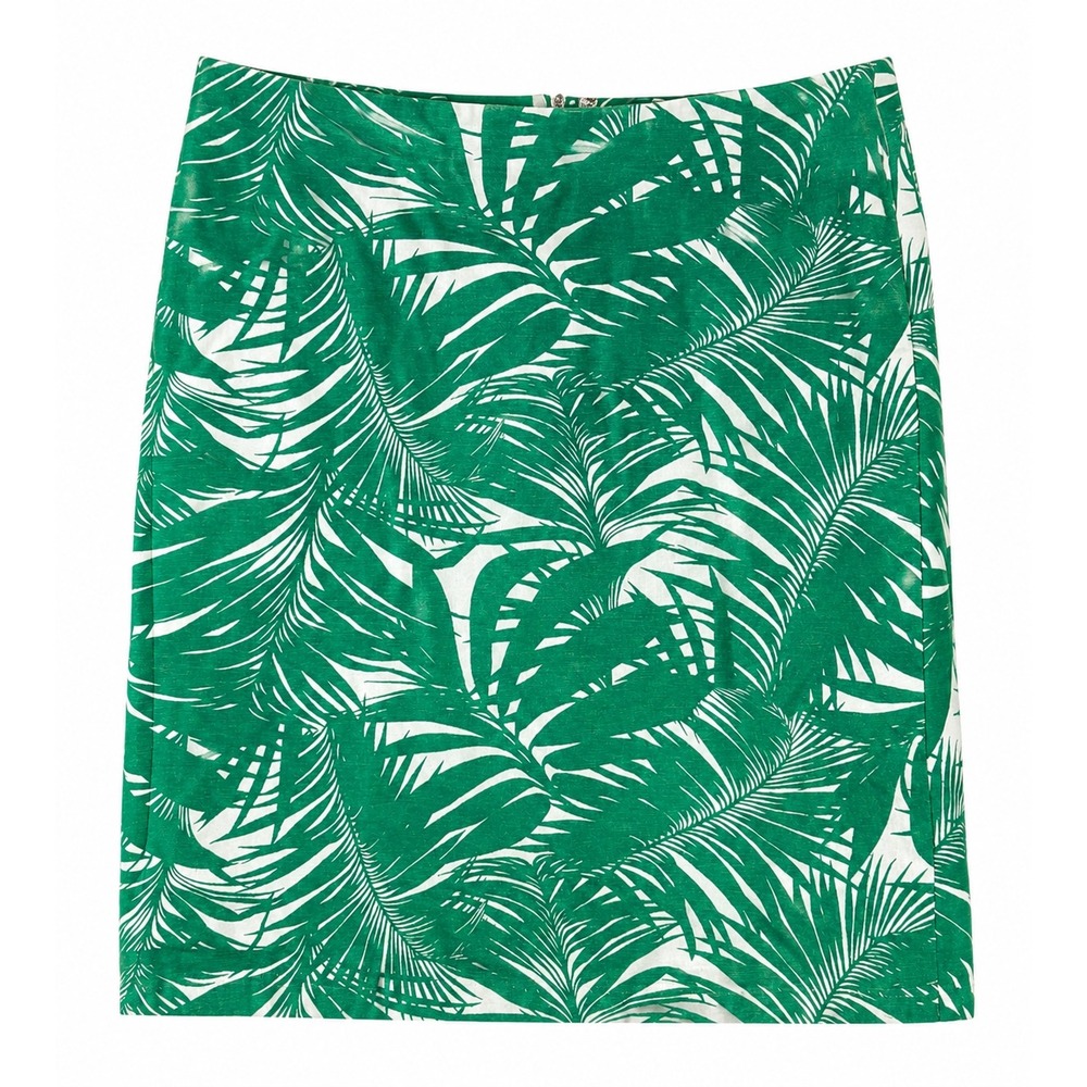 Talbots Green White Tropical Leaf Print Skirt Size 8 Cotton Stretch Career